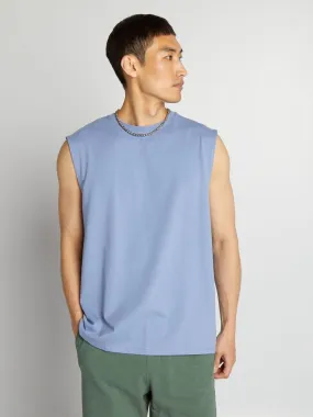 Camiseta sin mangas de punto liso - AZUL