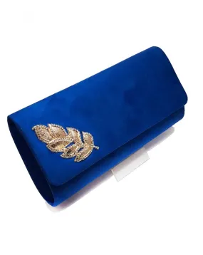 ORIGINALES BOLSOS DE FIESTA AZULON CON DETALLE DE HOJA